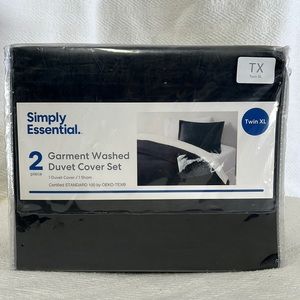 SIMPLY ESSENTIAL 2 PIECE Garment Washed Duvet Cover & Sham set Black For Twin XL